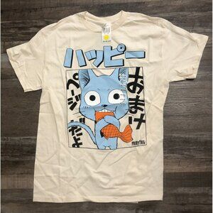 Fairytail Manga Happy Eating Fish Adult Medium Off White T Shirt New with Tags
